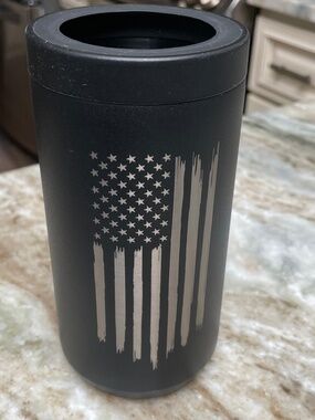 Black & Silver American Flag/1776  4 in 1 Insulated Skinny Can/Bottle Cooler